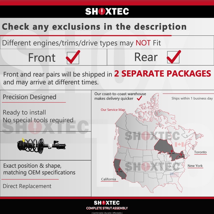 Shoxtec Full Set Complete Strut Assembly Replacement for 2011-2013 Kia Sorento without Sport package Repl No. 172713, 172712, 37322