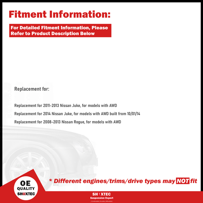 Shoxtec Rear Wheel Bearing Hub Assembly Replacement for 2011-2014 Nissan Juke for models with AWD 2014 Nissan Juke 2008-2013 Nissan Rogue for AWD Only Repl. no 512373