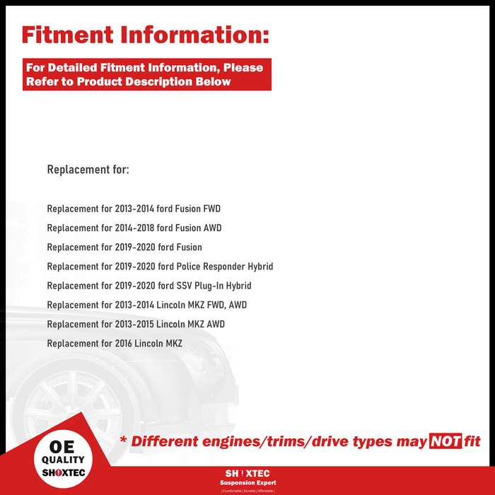 Shoxtec Front/Rear Wheel Bearing Hub Assembly Replacement for 2013-2020 Ford Fusion 2019-2020 Ford Police Responder Hybrid 2019-2020 Ford SSV Plug-In Hybrid 2013-2016 Lincoln MKZ Repl. no 512498