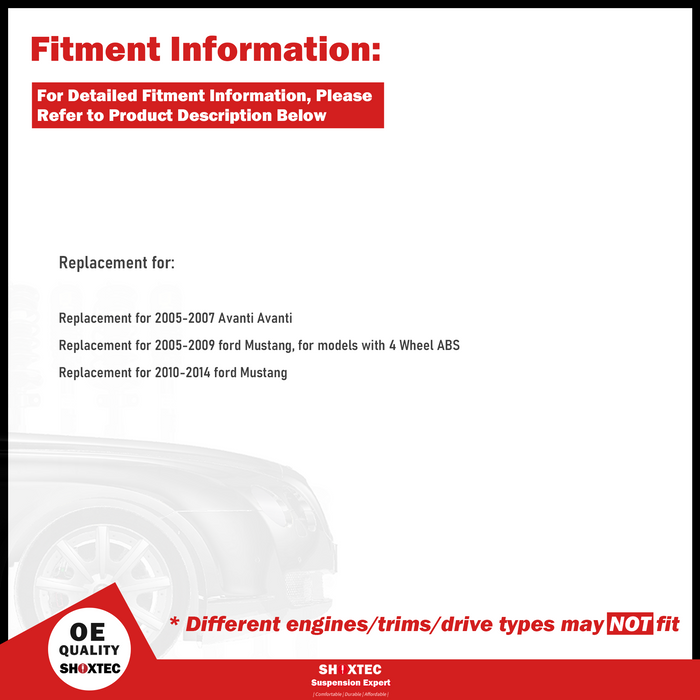 Shoxtec Front Wheel Bearing Hub Assembly Replacement for 2005-2007 Avanti Avanti 2005-2009 Ford Mustang for models with 4 Wheel ABS 2010-2014 Ford Mustang Repl. no 513221