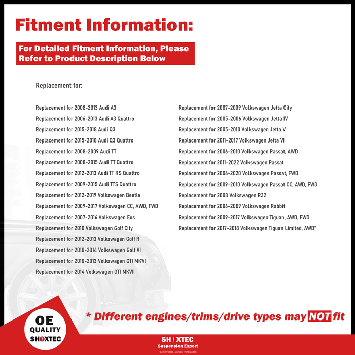 Shoxtec Front Wheel Bearing Hub Assembly Replacement for Audi A3 A3 Q3 TT Quattro Volkswagen Beetle CC Eos Golf City MKVI GTI Jetta IV V VI Passat CC R32 Rabbit Tiguan Tiguan Limited Repl. no 513253