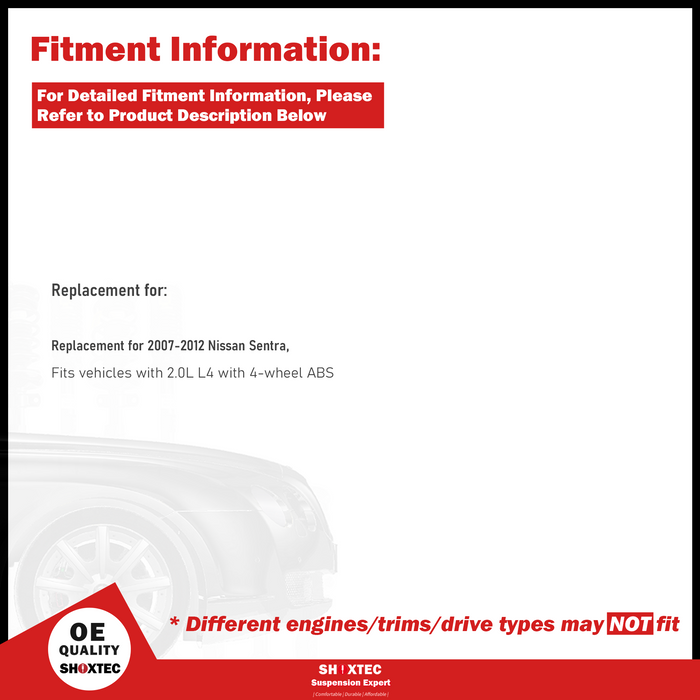 Shoxtec Front Wheel Bearing Hub Assembly Replacement for 2007-2012 Nissan Sentra Fits vehicles with 2.0L L4 with 4-wheel ABS Repl. no 513297