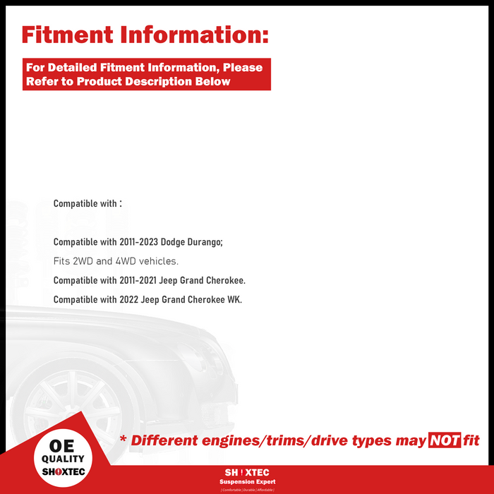 Shoxtec Front Pair Wheel Bearing Hub Assembly Compatible with 11-23 Dodge Durango 2WD&4WD; Compatible with 11-21 Jeep Grand Cherokee; Compatible with 2022 Jeep Grand Cherokee WK Repl Part No. 513324