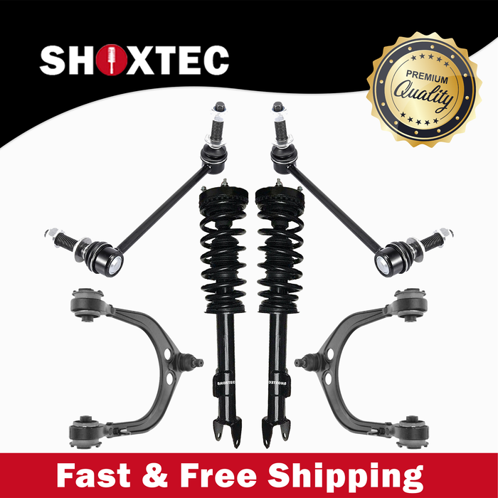 Shoxtec 6pc Suspension Kit Replacement for 06-10 Dodge Charger 06 Dodge Magnum Includes 2 Complete Struts 2 Sway Bars 2 Upper Control Arms