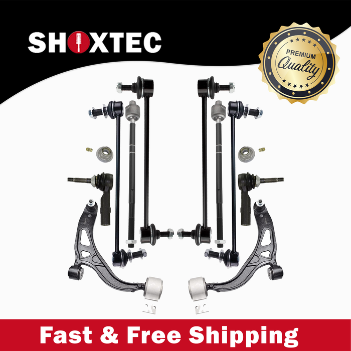 Shoxtec 10pc Suspension Kit Replacement for 2011 - 2013 Ford Explorer Includes 2 Complete Struts 2 Sway Bars 2 Inner 2 Outer Tie Rod Ends 2 Lower Control Arms and Ball Joints