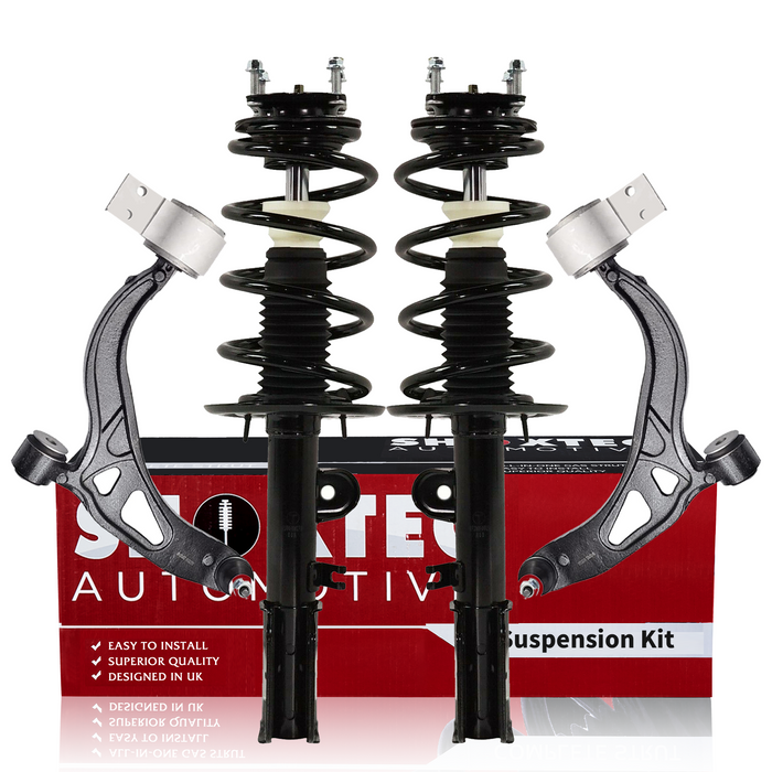 Shoxtec 4pc Front Suspension Shock Absorber Kits Replacement for 2011-2013 Ford Explorer FWD Only Fits manufactured up to Sept. 04, 2012. Includes 2 Complete Struts 2 Front Lower Control Arms