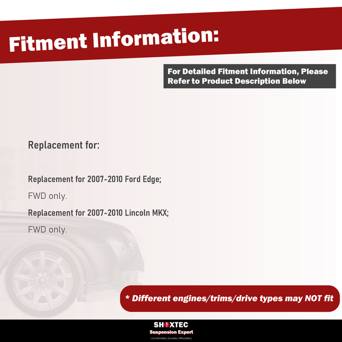 Shoxtec 4pc Front Suspension Shock Absorber Kits Replacement for 2007-2010 Ford Edge FWD only 2007-2010 Lincoln MKX FWD only Includes 2 Complete Struts 2 Outer Tie Rod End
