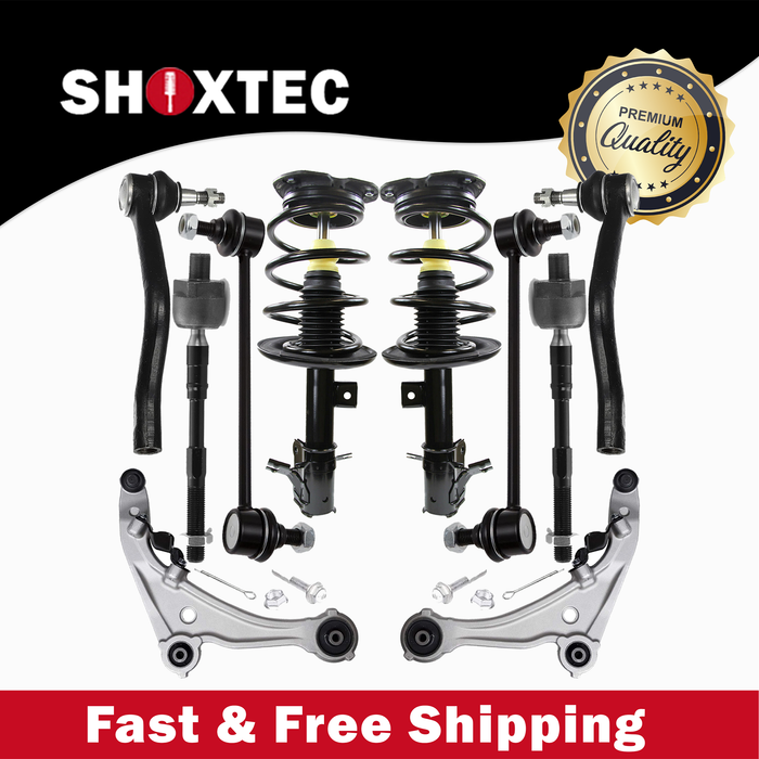 Shoxtec 10pc Suspension Kit Replacement for 2008-2011 Nissan Altima Includes 2 Complete Struts 2 Sway Bars 2 Inner Tie Rods 2 Outer Tie Rod Ends 2 Lower Control Arms