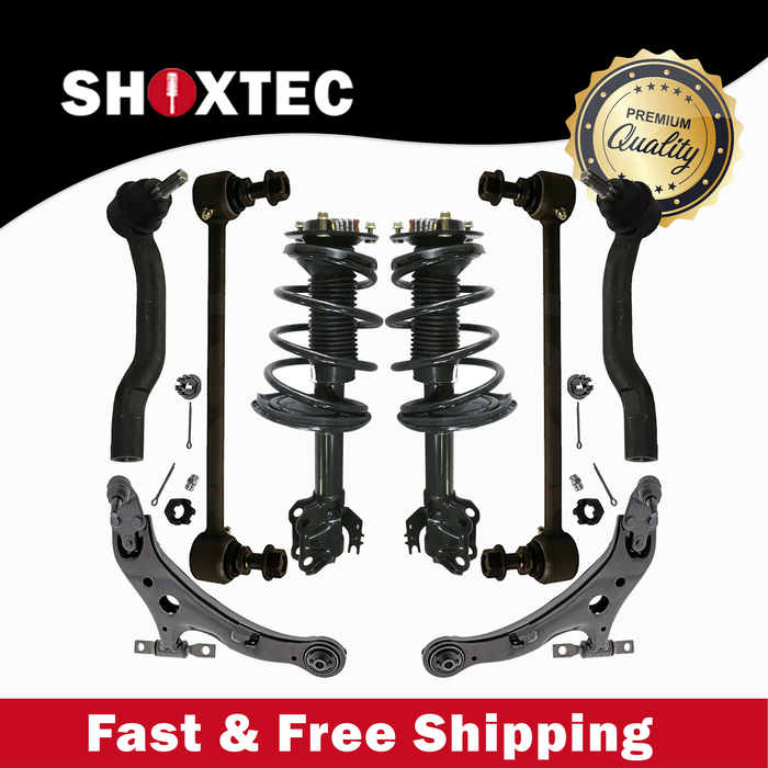 Shoxtec 8pc Suspension Kit Replacement for 2012-2017 Toyota Camry Includes 2 Complete Struts 2 Sway Bars 2 Outer Tie Rod Ends 2 Lower Control Arms and Ball Joint Assembly