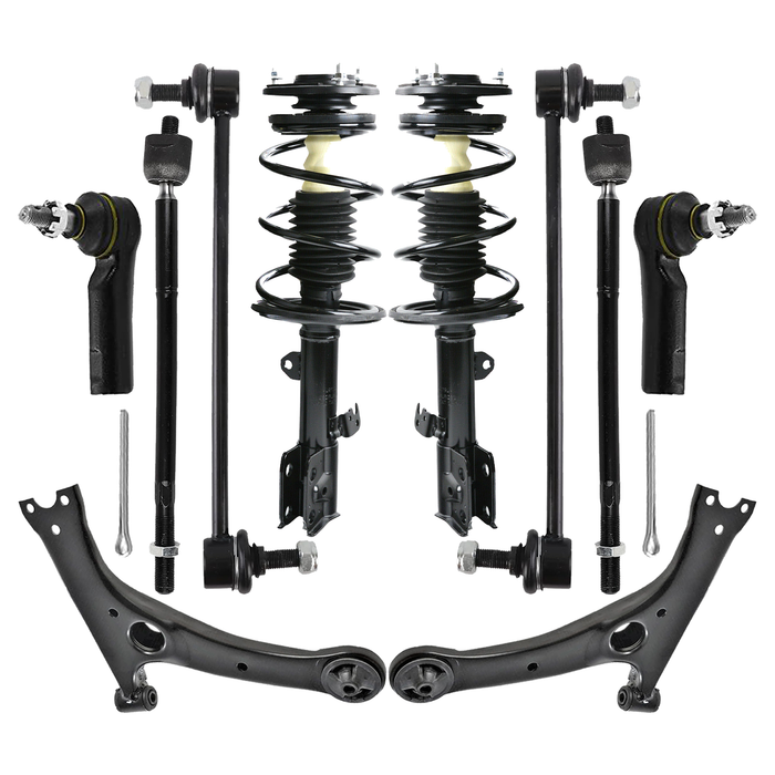 Shoxtec 10pc Suspension Kit Replacement for 2009-2013 Toyota Corolla 2011-2013 Toyota Matrix Includes 2 Complete Struts 2 Sway Bars 2 Inner Tie Rod Ends 2 Outer Tie Rods Ends 2 Front Lower Control Arms