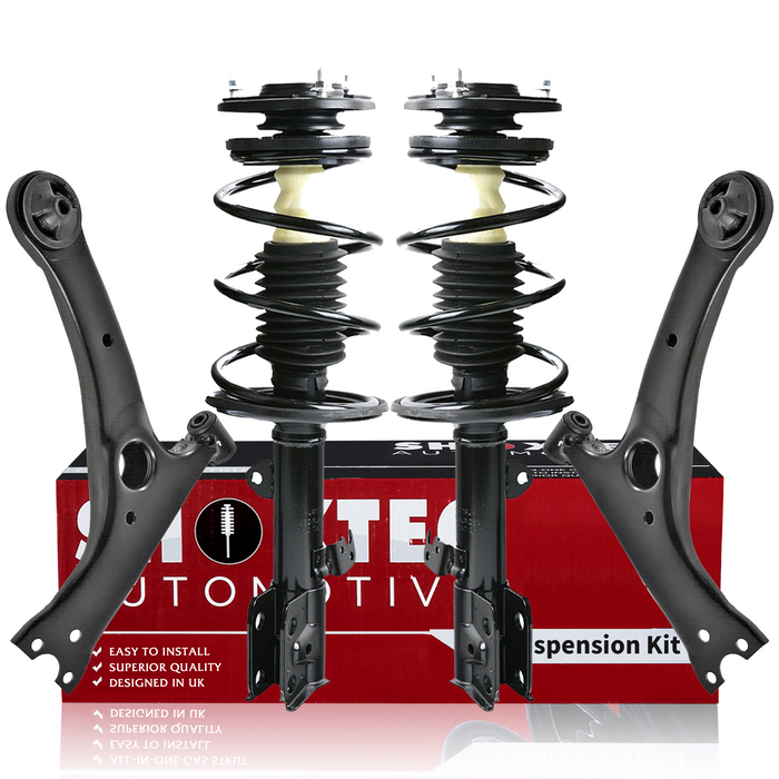 Shoxtec 4pc Front Suspension Shock Absorber Kits Replacement for 2009-2013 Toyota Corolla 2011-2013 Toyota Matrix FWD Only Includes 2 Complete Struts 2 Front Lower Control Arm