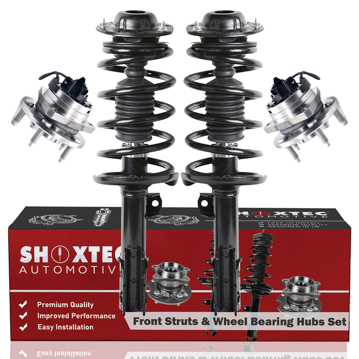 Shoxtec Front Struts Wheel Bearing Hubs Set Replacement for 2004-2012 Chevrolet Malibu; Replacement for 2007-2009 Saturn Aura Repl. Part No. 172199 172200 513214