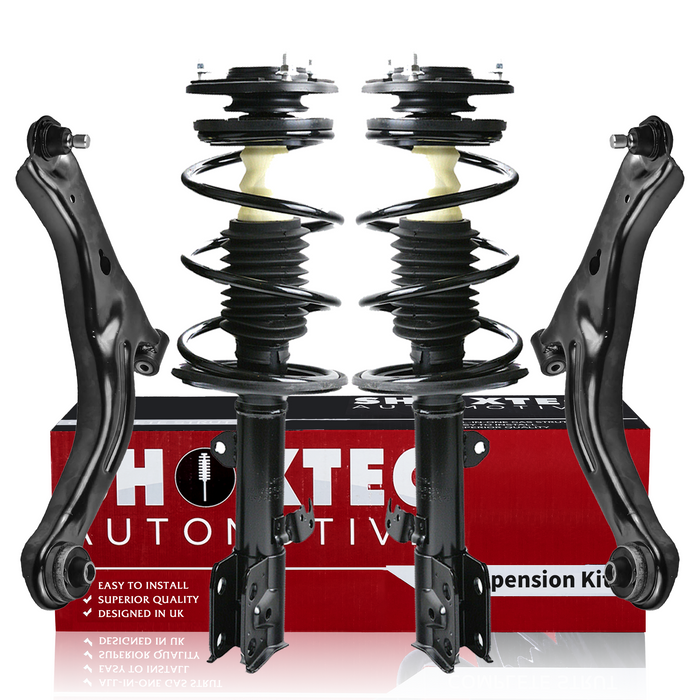 Shoxtec 4pc Front Suspension Shock Absorber Kits Replacement for 01-12 Ford Escape 01-06 Mazda Tribute 08-11 Mazda Tribute 05-11 Mercury Mariner includes 2 Complete Struts 2 Control Arms