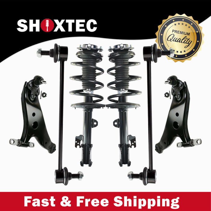 Shoxtec 6pc Suspension Kit Replacement for 2008 - 2013 Toyota Highlander Includes 2 Complete Struts 2 Sway Bars 2 Lower Control Arms and Ball Joints Assembly