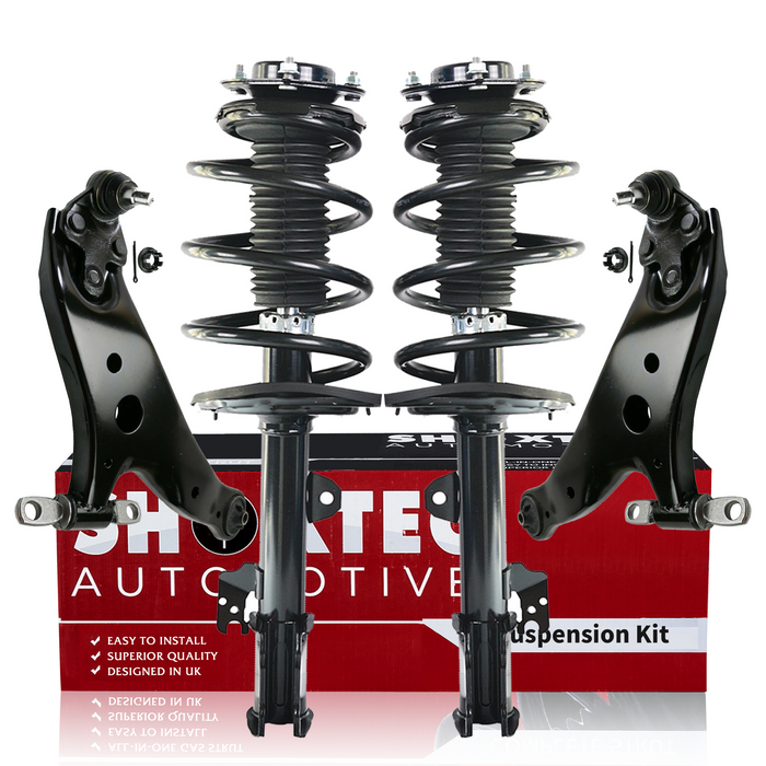 Shoxtec 4pc Front Suspension Shock Absorber Kits Replacement for 2008-2013 Toyota Highlander Excludes Sports Suspensions Includes 2 Complete Struts 2 Control Arm and Ball Joint Assembly