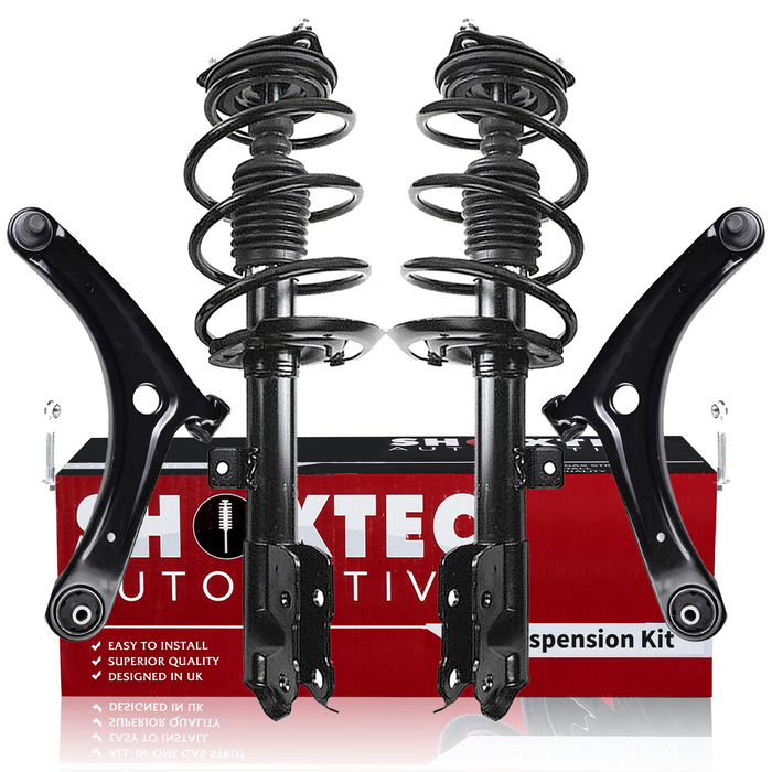 Shoxtec 4pc Front Suspension Shock Absorber Kits Replacement for 07-12 Dodge Caliber 07-17 Jeep Compass 07-17 Jeep Patriot Includes 2 Complete Struts 2 Control Arms