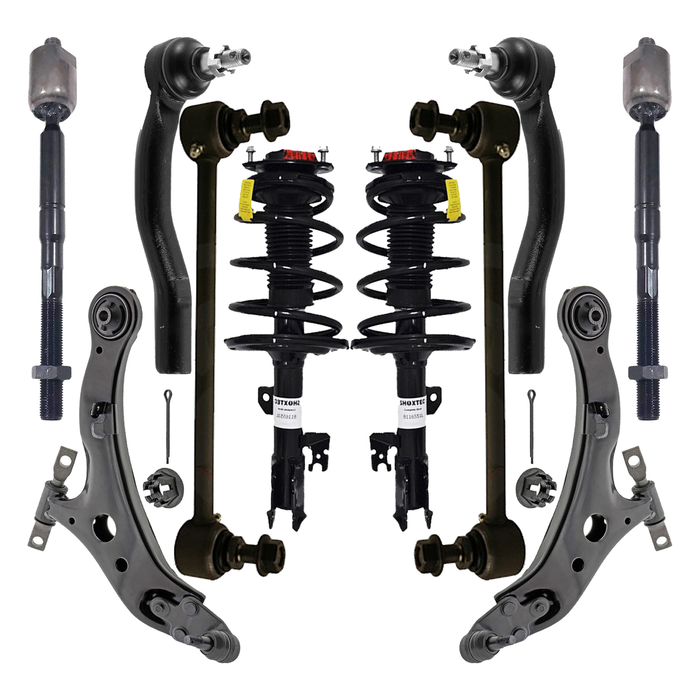 Shoxtec 10pc Suspension Kit Replacement for 2007-2009 Lexus ES350 2006-2012 Toyota Avalon 2007-2011 Toyota Camry Includes 2 Complete Struts 2 Sway Bars 2 Inner&Outer Tie Rod Ends 2 Control Arms