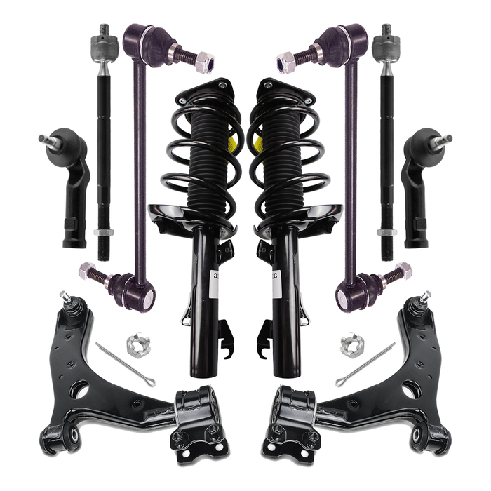 Shoxtec 10pc Suspension Kit Replacement for 2004-2009 Mazda 3 Includes 2 Complete Struts 2 Sway Bars 2 Inner&Outer Tie Rod Ends 2 Lower Control Arms and Ball Joints Assembly