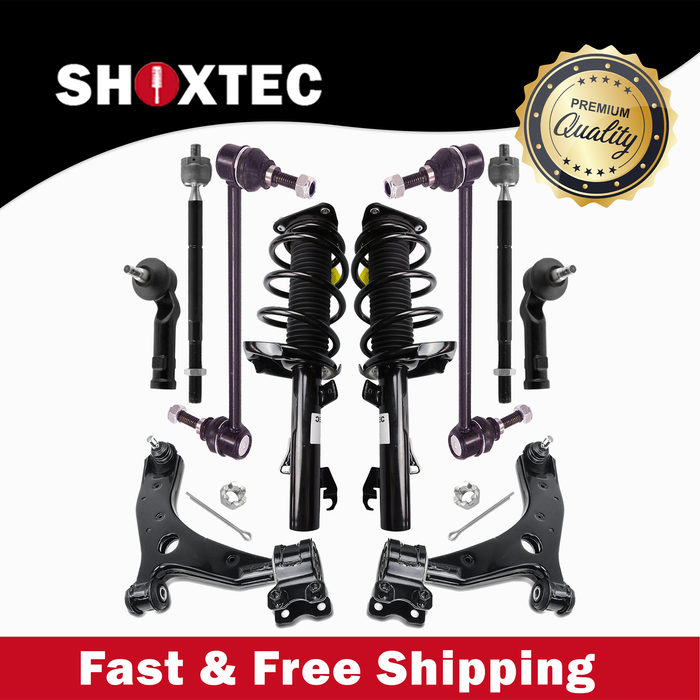 Shoxtec 10pc Suspension Kit Replacement for 2004-2009 Mazda 3 Includes 2 Complete Struts 2 Sway Bars 2 Inner&Outer Tie Rod Ends 2 Lower Control Arms and Ball Joints Assembly