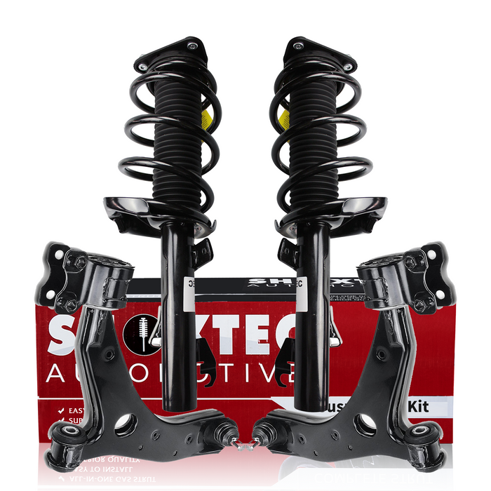 Shoxtec 4pc Front Suspension Shock Absorber Kits Replacement for 2004-2013 Mazda 3 Replacement for 2006-2010 Mazda 5 Includes 2 Complete Struts 2 Front Lower Control Arm and Ball Joint