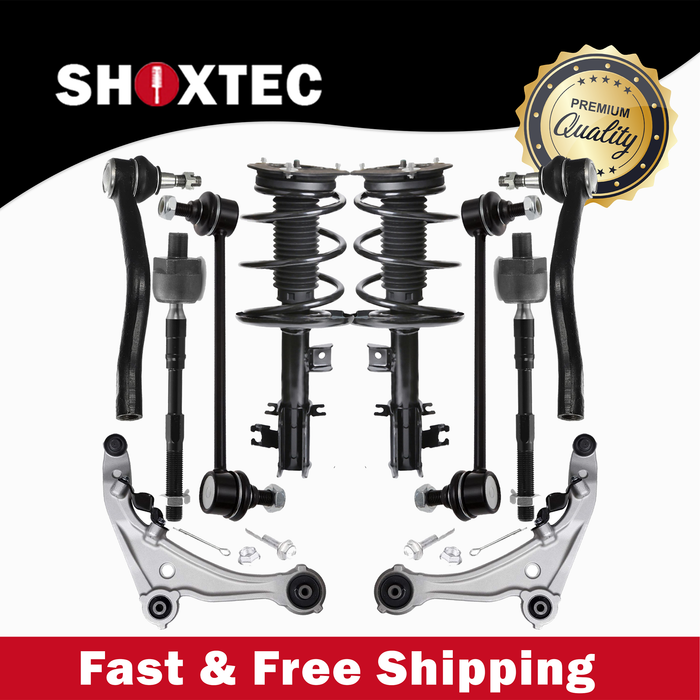 Shoxtec 10pc Suspension Kit Replacement for 2007-2012 Nissan Altima V6 Engine Includes 2 Complete Struts 2 Sway Bars 2 Inner Tie Rods 2 Outer Tie Rod Ends 2 Lower Control Arms