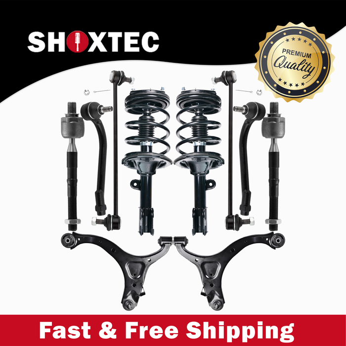 Shoxtec 10pc Suspension Kit Replacement for 2007-2009 Hyundai Santa Fe Includes 2 Complete Struts 2 Sway Bars 2 Inner 2 Outer Tie Rod Ends 2 Lower Control Arms and Ball Joints Assembly