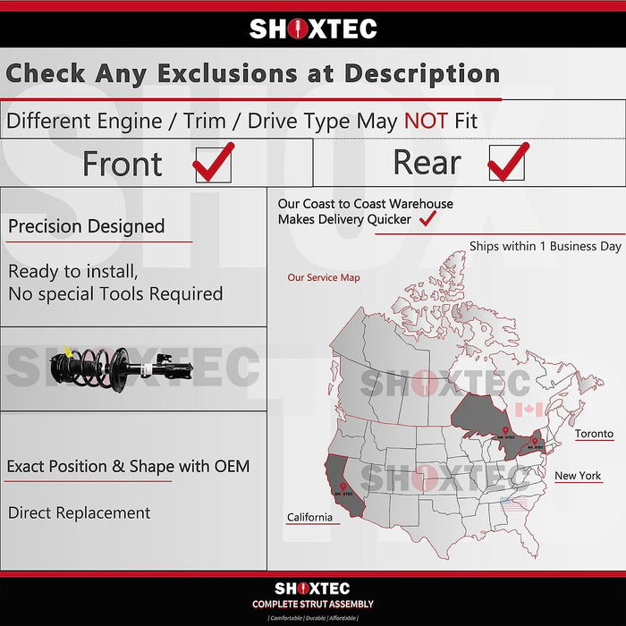 Shoxtec Full Set Complete Struts Assembly Replacement for 2013-2017 Honda Accord EX, EX-L, LX, LX-S, SE, Sport, Sport Sepcial Edition, Touring; with 2.4L L4 engine; part no. 172971, 172970, 172984…