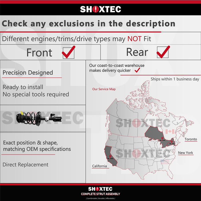 Shoxtec Full Set Complete Strut Shock Absorbers Replacement for 2005-2010 Chrysler 300; C; Rear Wheel Drive; Except Nivomat Rear Suspension; Except Performance Suspension Repl. no 272408 5797