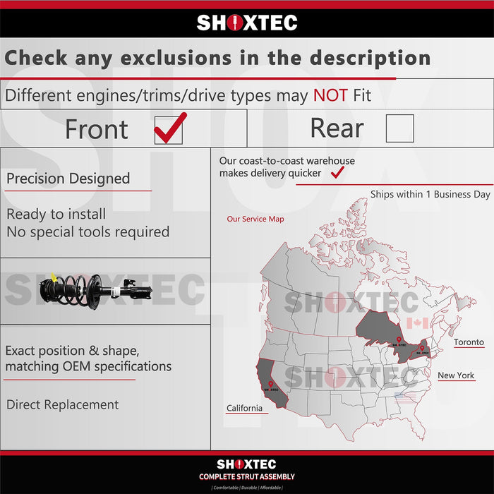 Shoxtec Front Complete Struts Assembly for 2001 - 2005 Mitsubishi Eclipse Convertible Only; Coil Spring Shock Absorber Repl. Part no. 172148 172147
